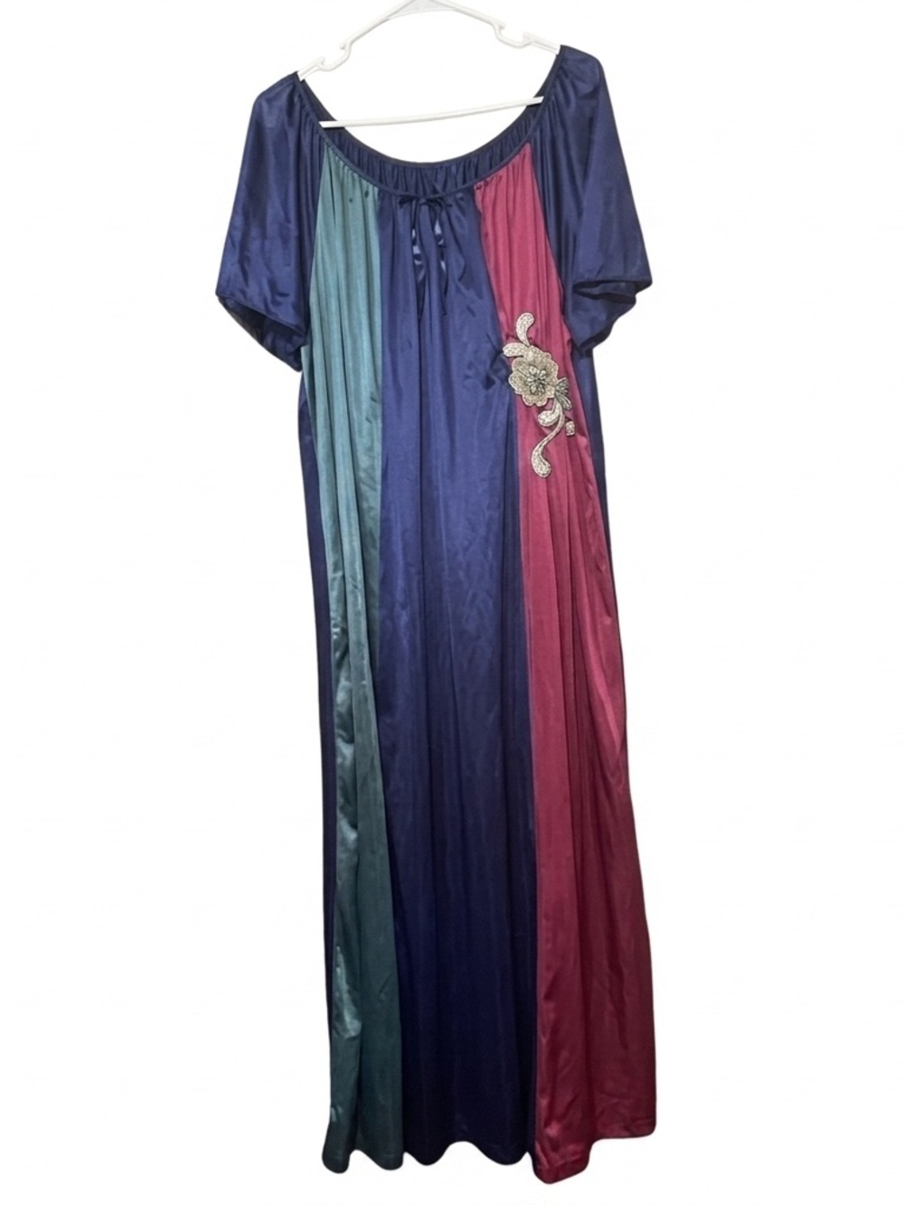 READ Vintage 70s Movie Star Nylon Nightgown Muumuu 2X Blue Pink Green Maxi